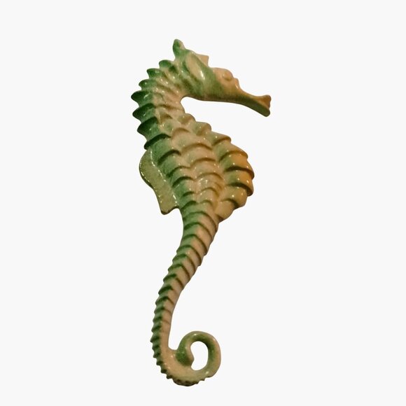 Vintage Seahorse Pin Brooch Green Orange Enamel Nautical Tropical Jewelry - Picture 1 of 5
